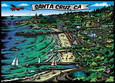 Postcard Santa Cruz Map- Jimbo Phillips