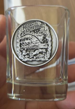 Flask with shot glass Made in Santa Cruz logo