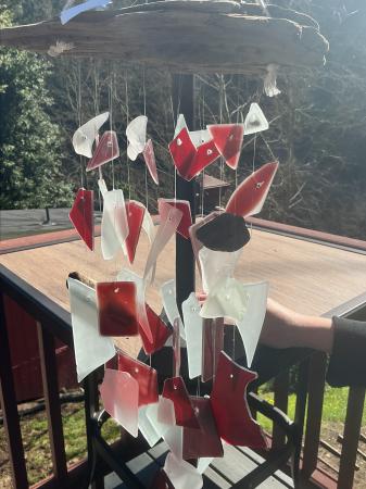 Wind chimes recycled glass Red and white