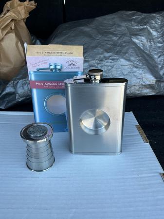 Flask with shot glass Made in Santa Cruz logo