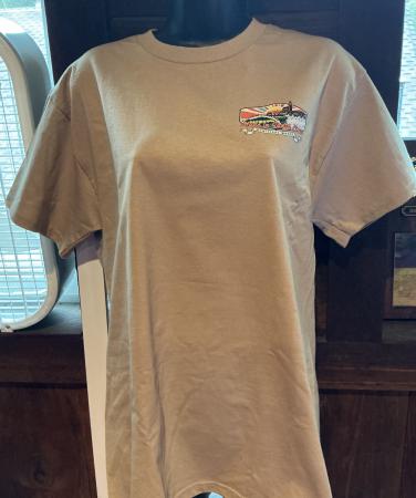 Mens T-shirts lighthouse front woodies back tan
