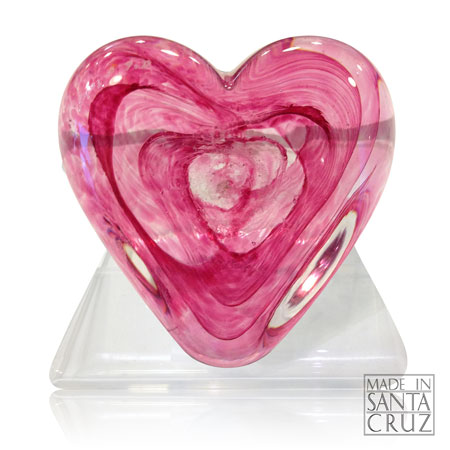 Glass Heart Paperweight Swirled Pink - by David Salazar